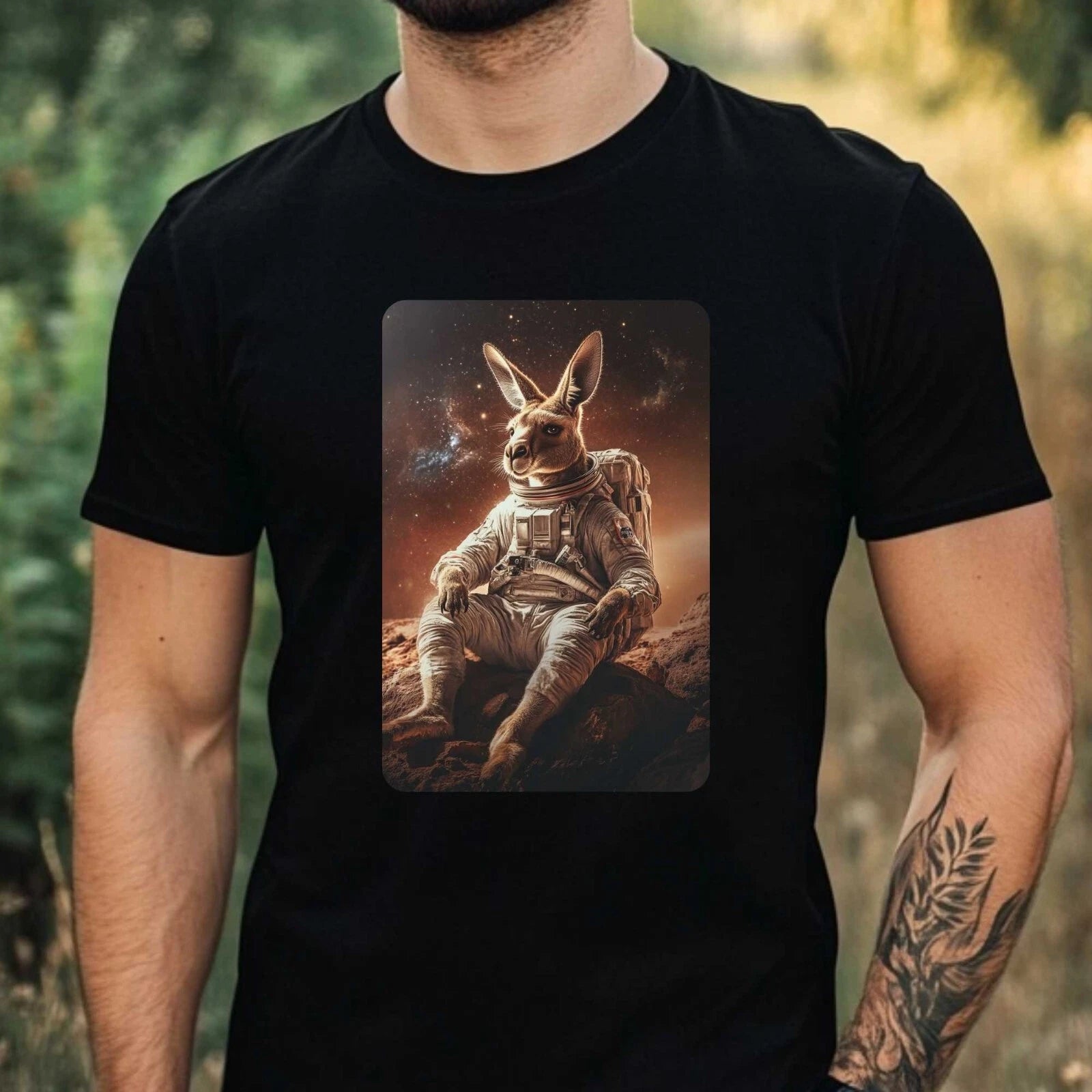 Mens Kangaroo Astronaut Print Cotton T-Shirt Size XS to 5XL