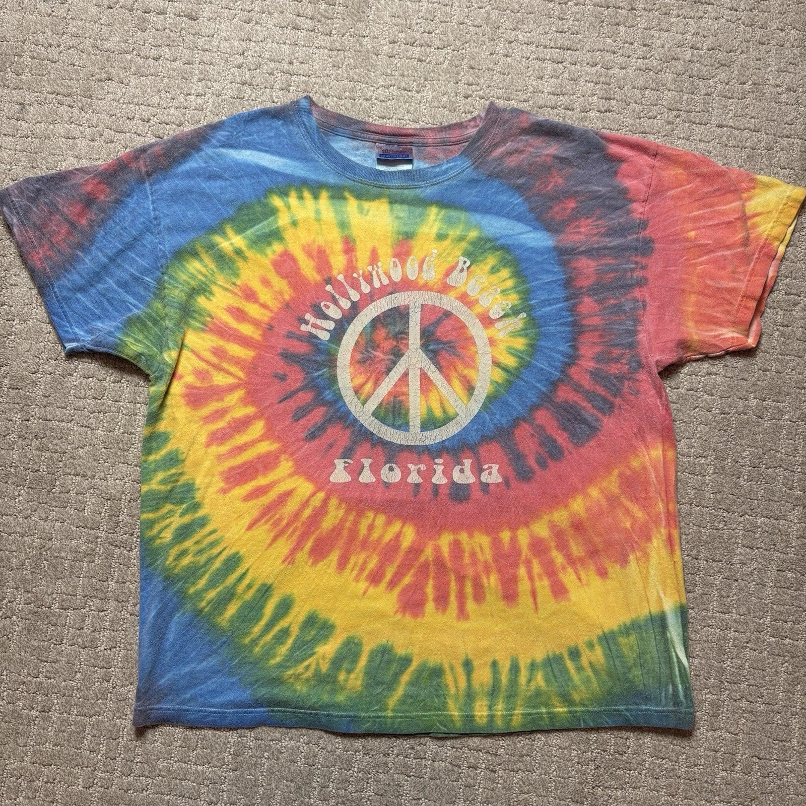 VINTAGE Tye Dye T-shirt Hollywood Beach,FL. Extra Large Men's 90s Tultex Cotton
