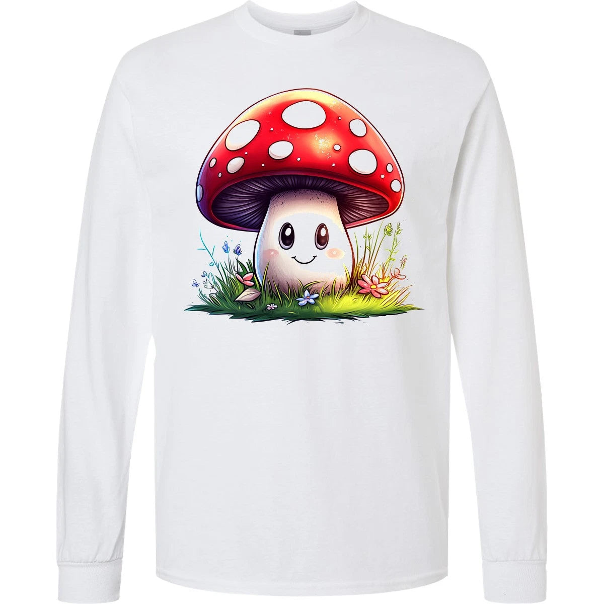 Inktastic Cute Mushroom Illustration Long Sleeve T-Shirt Garden Happy Kawaii Tee