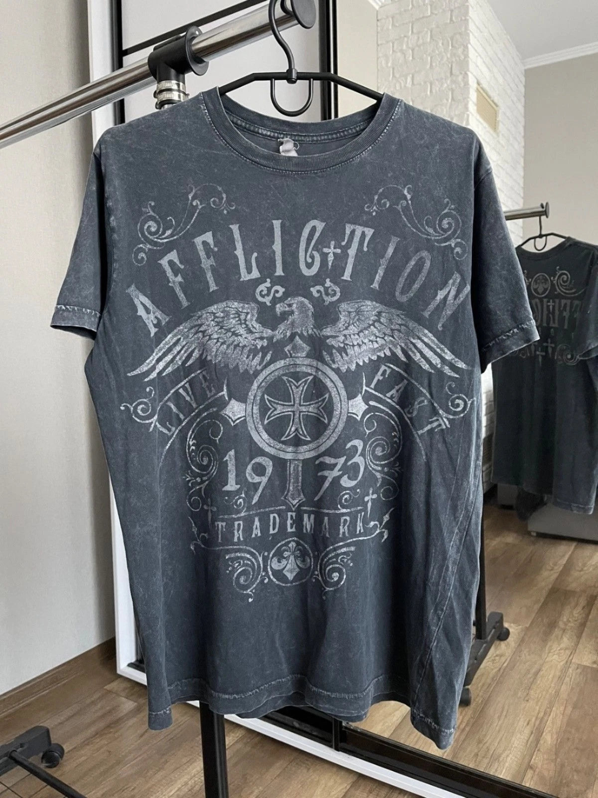 Affliction Trademark Vintage Y2K Big Logo T-Shirt Tee 90s Size Small