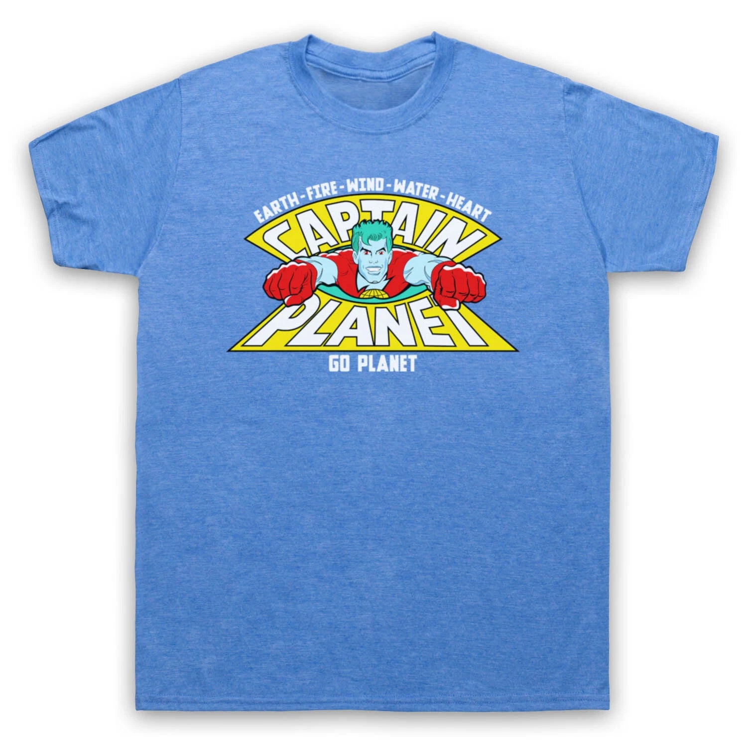 CAPTAIN PLANET EARTH FIRE WIND WATER HEART KIDS TV 90'S MENS & WOMENS T-SHIRT