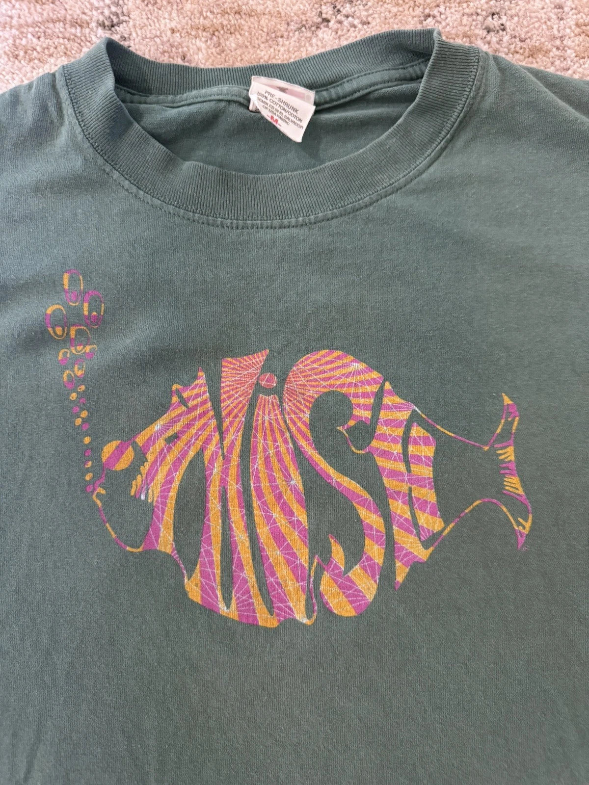Vintage 90s Phish Band T-Shirt Green Single Stitch Rainbow Fish Double sided!
