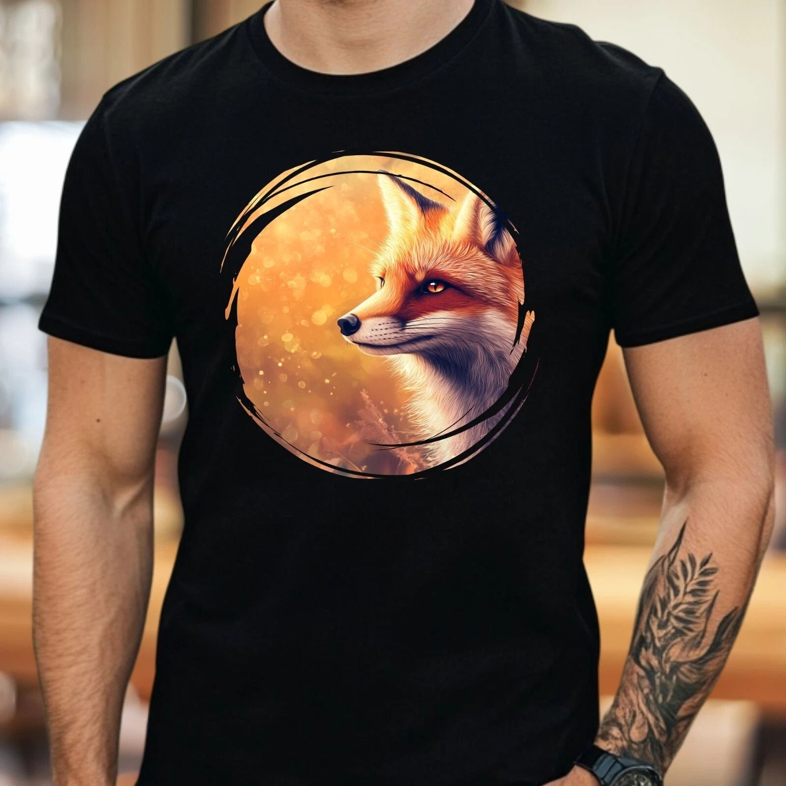 Mens Fox Print Cotton T Shirt Size XS to 5XL