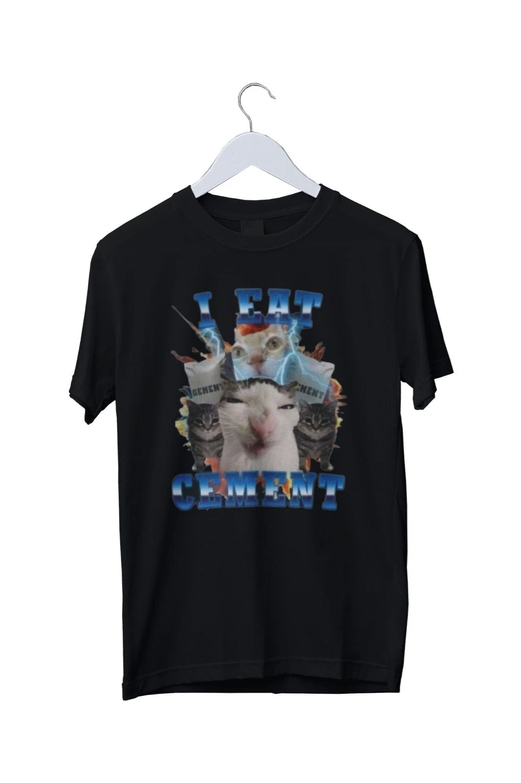I Eat Cement Funny Cat Meme Graphic T-Shirt Mens Unisex S M L XL 2 3 4 XL