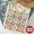 Retro Checkered Flower Shirt, Boho Flowers Shirt, Boho Floral T Shirt, Boho Hipp