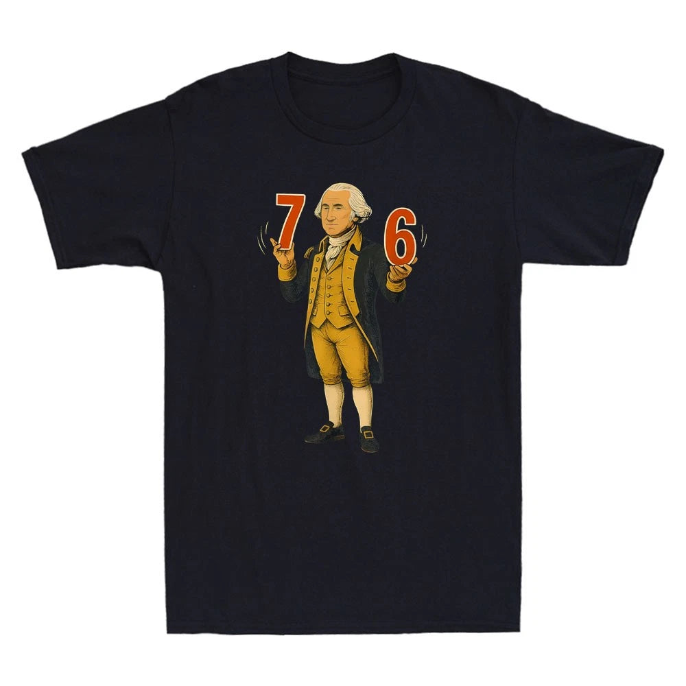 6-7 7-6 Funny George Washington Hold 6 7 Meme Vintage Men's Short Sleeve T-Shirt