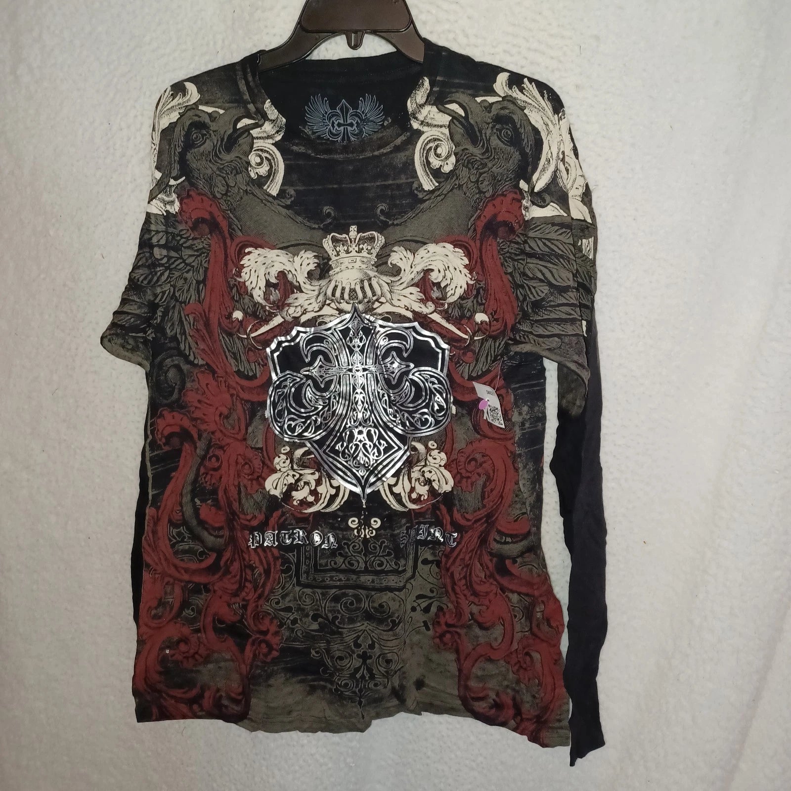 Xzavier Patron Saint Long Sleeves Shirt Men L Black Red Graphic Gothic Biker(EB)