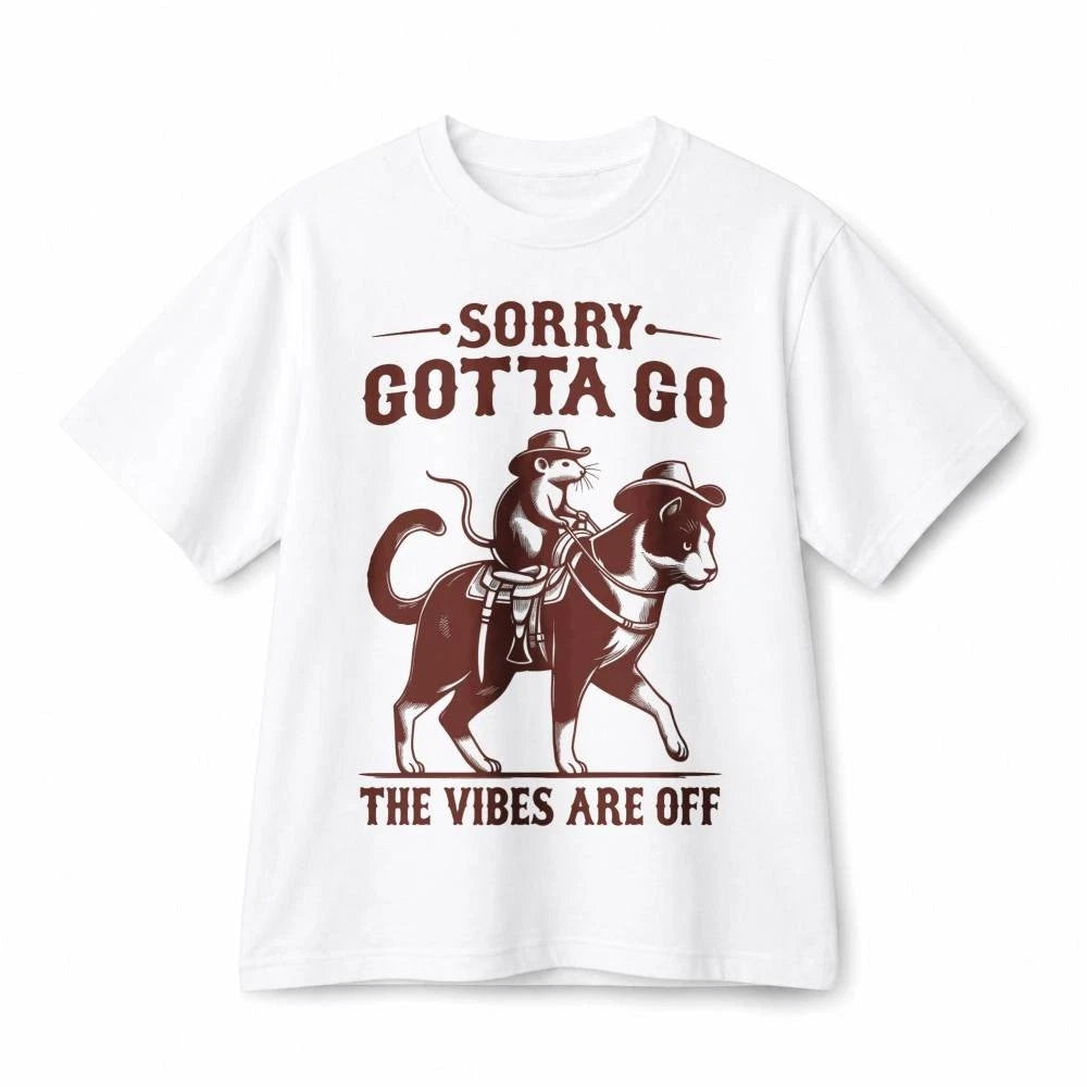 Sorry Gotta Go Western Cowboy Rat Cat Funny Retro Graphic Cotton T‑Shirt Unisex