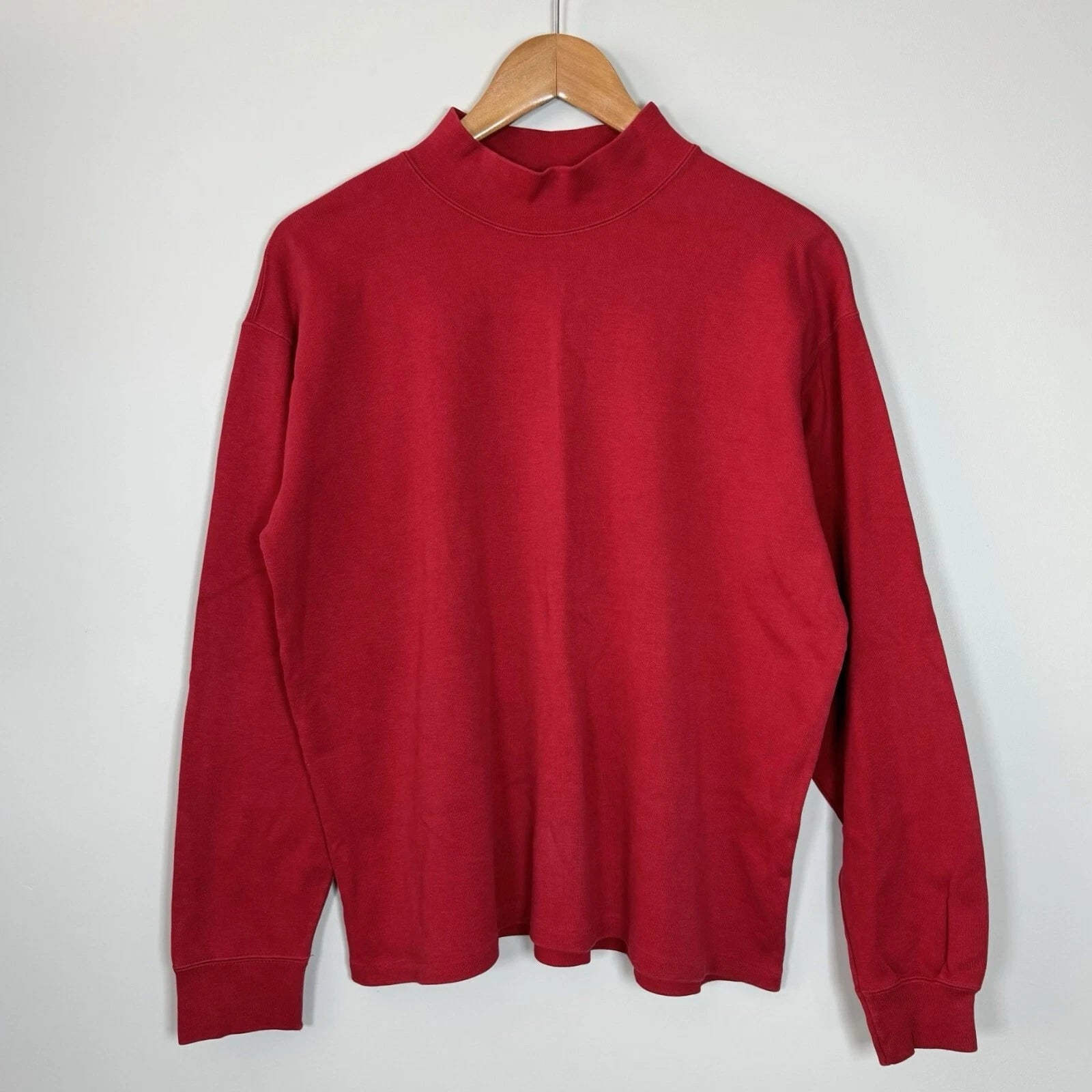 Vintage Banana Republic Cotton Shirt L Red Mock Neck 80s USA Preppy Classic