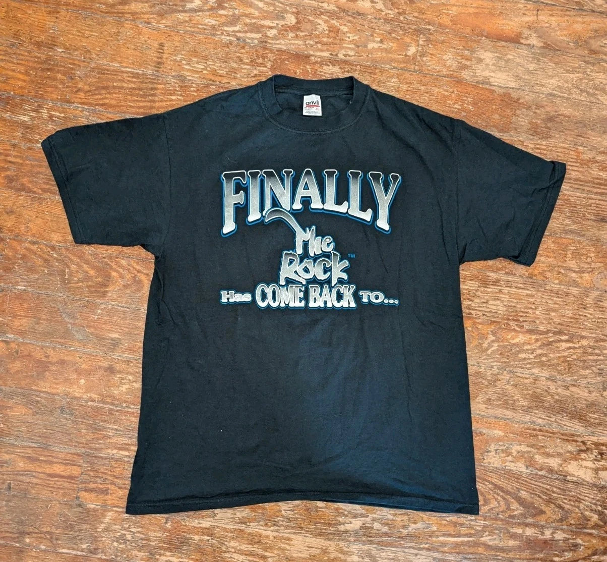 Vtg 90s Y2K WWF The Rock Shirt XL Anvil Finally Davis Black Blue