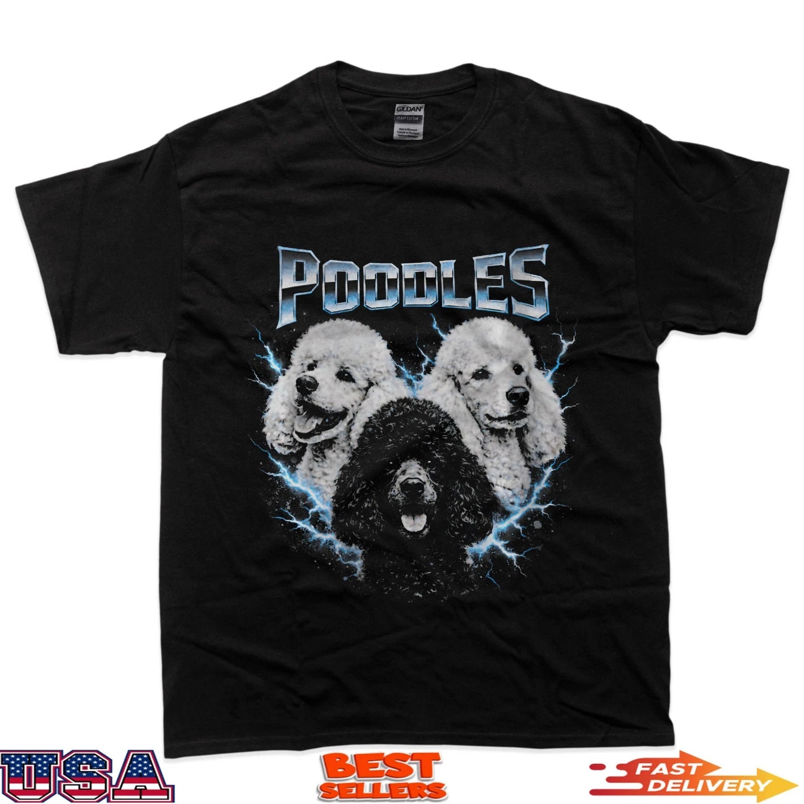 Poodle Heavy Metal Dog Bootleg Style Design T-Shirt