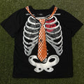 Y2K Grunge Halloween Skeleton Ribcage Spider Graphic Tie T-Shirt