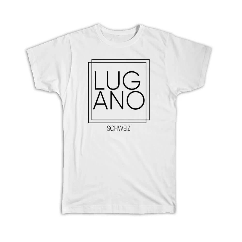 Gift T-Shirt : LUGANO Switzerland Square Modern Minimalist Font