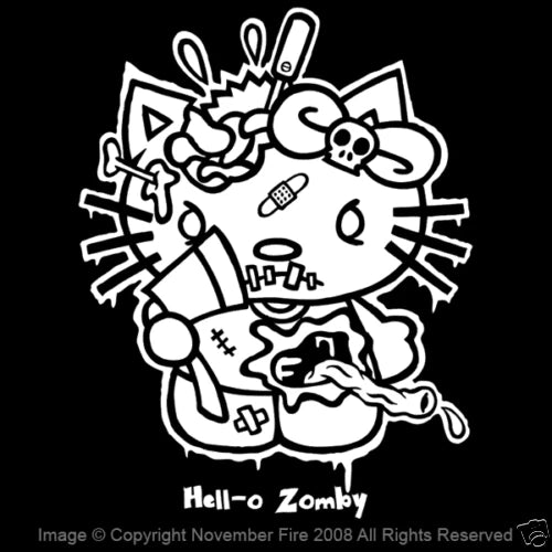 Hell-o Zomby Zombie Hello Kitty Kawaii Parody Japanese Culture Punk Shirt NFT410