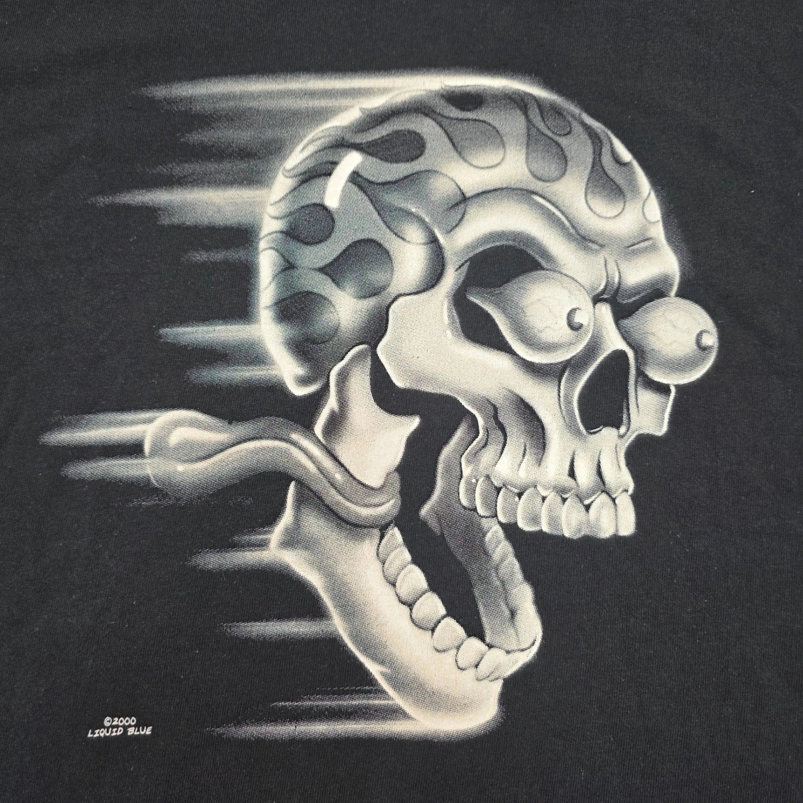 Men's Large Liquid Blue Vintage 2000 Skull T Shirt Biker Speed Glow Y2K