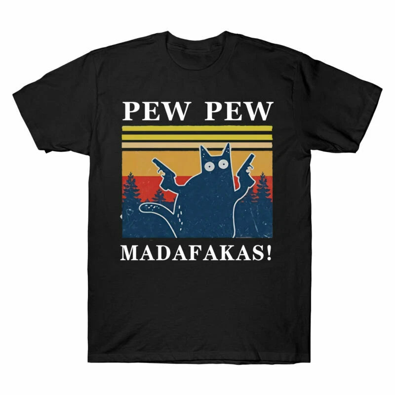 Madafakas Pew Men's Vintage Cat Lover Cat Pew Shirt T Tee New Funny Sleeve Short