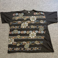 VTG 2XL Unisex Adult T Shirt Black Art Deco Ornate Floral Intricate Boho USA