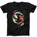 Yin Yang The Great Wave Off Koi Fish Cherry Blossoms Gift Tee Black T Shirt 414