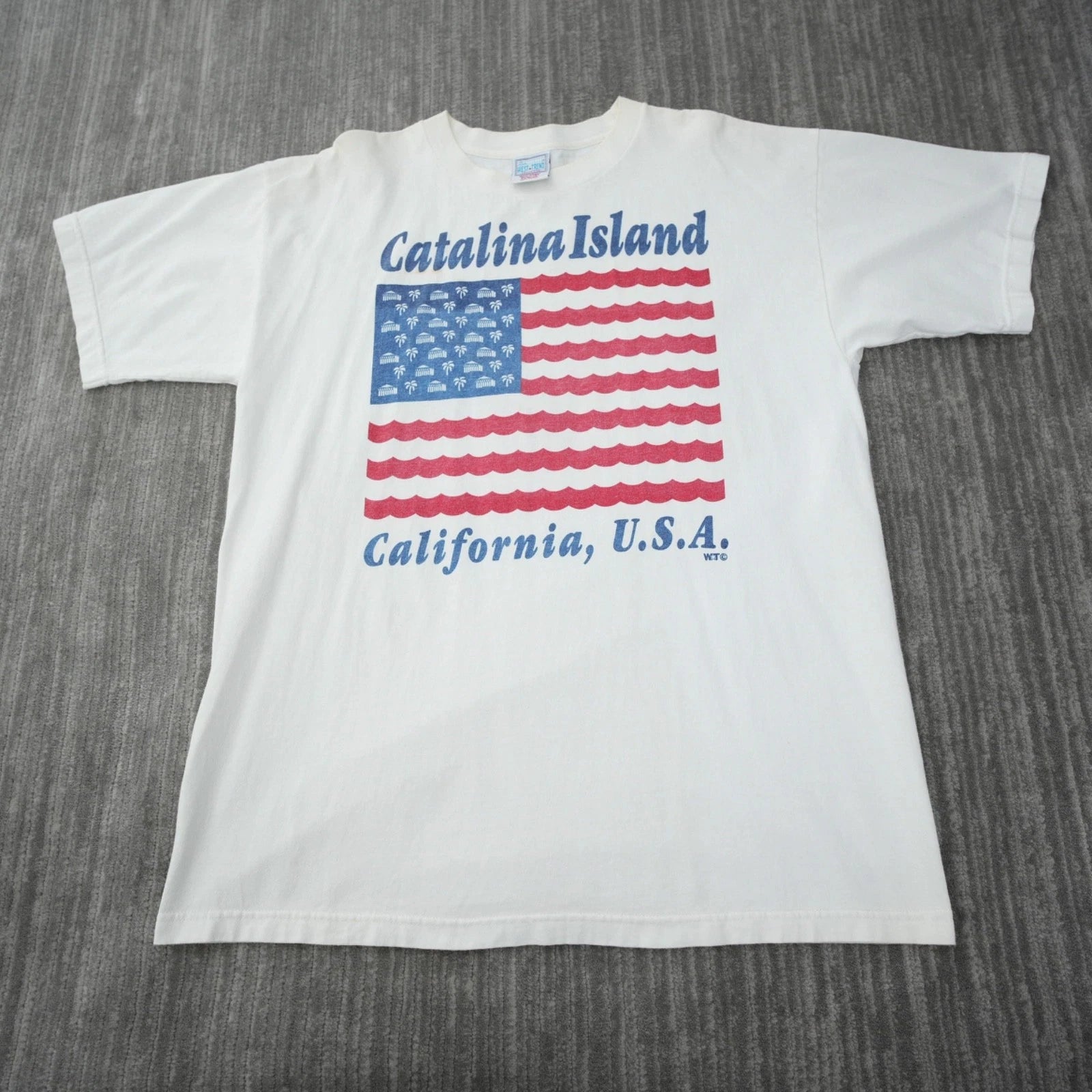 Catalina Island T Shirt Men Vintage Made In USA West Trend White Flag Cali XL