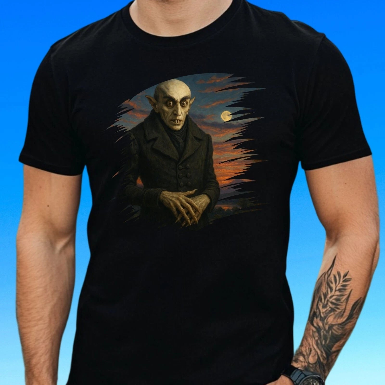 Mens Nosferatu Motif Cotton T-Shirt Size XS to 5XL