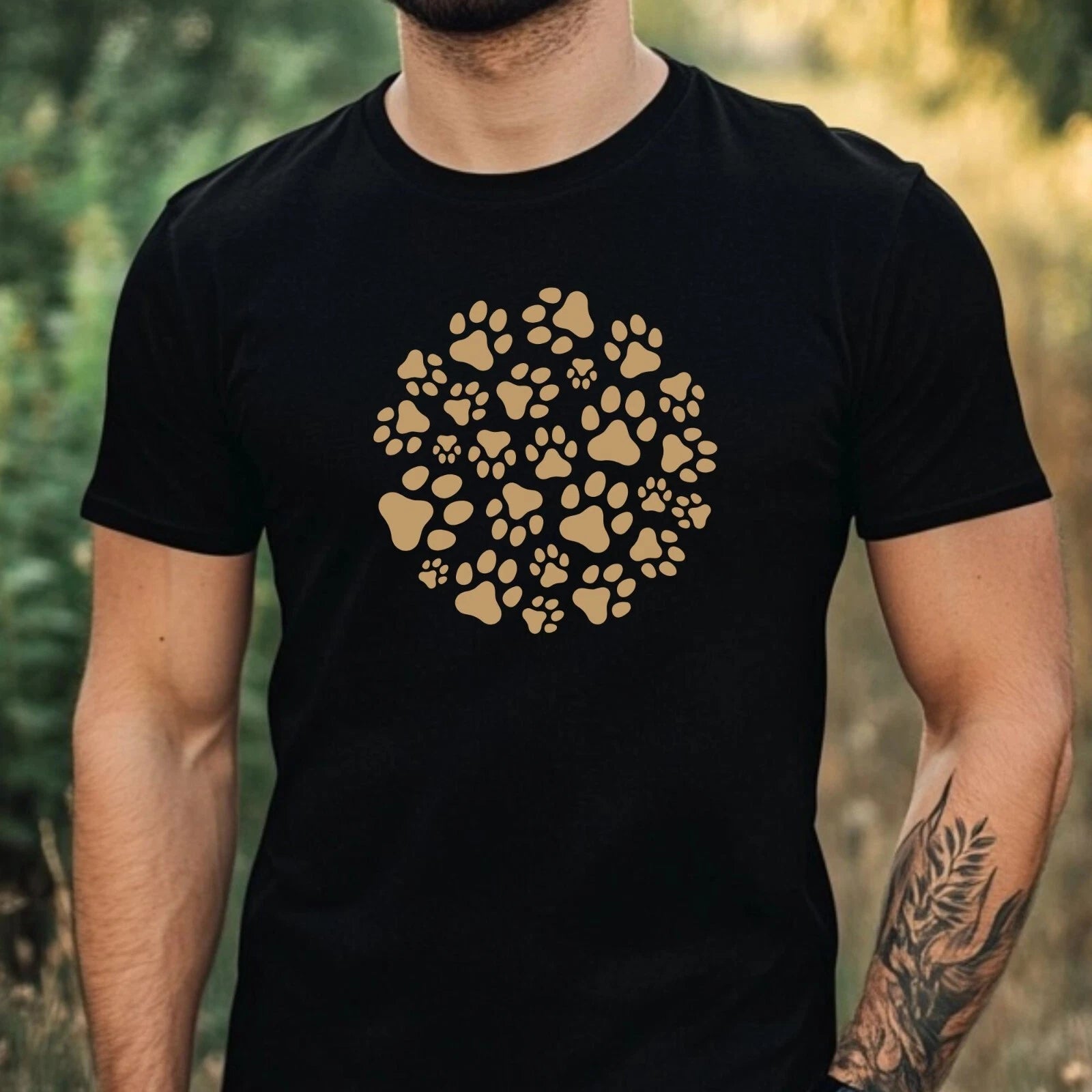 Mens Dog Paw Print Motif Cotton T-Shirt Size XS to 5XL