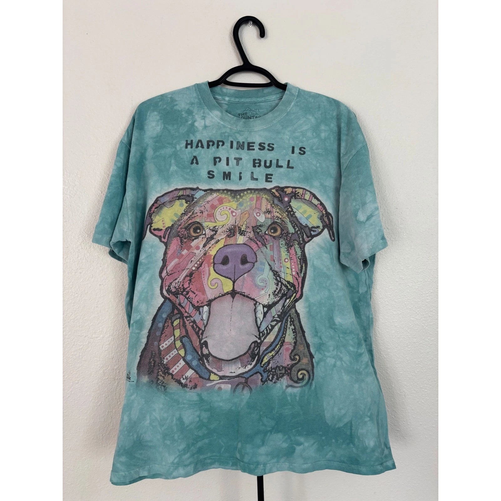 The Mountain Dean Russo Pit Bull Smile Tie Dye Graphic T-Shirt Teal Mens Large