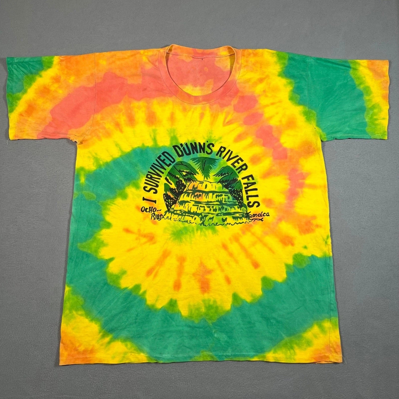 VTG Ocho Rios Jamaica T-Shirt Tie Dye I Survived Dunns River Falls Single Stitch