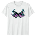 Vintage Skull Butterfly Design Floral T-Shirt Gothic Nature Art Birthday Gift