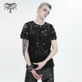 Devil Fashion Men Gothic Punk Black Slim Fit Mesh T-Shirt With Detachable Straps