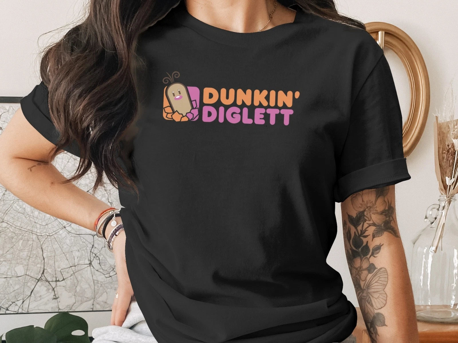 Dunkin Diglett Funny Coffee Parody T-Shirt Anime Inspired Gamer Tee Unisex Gift