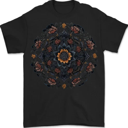 Mandala Flowers Gothic Goth Mens T-Shirt 100% Cotton
