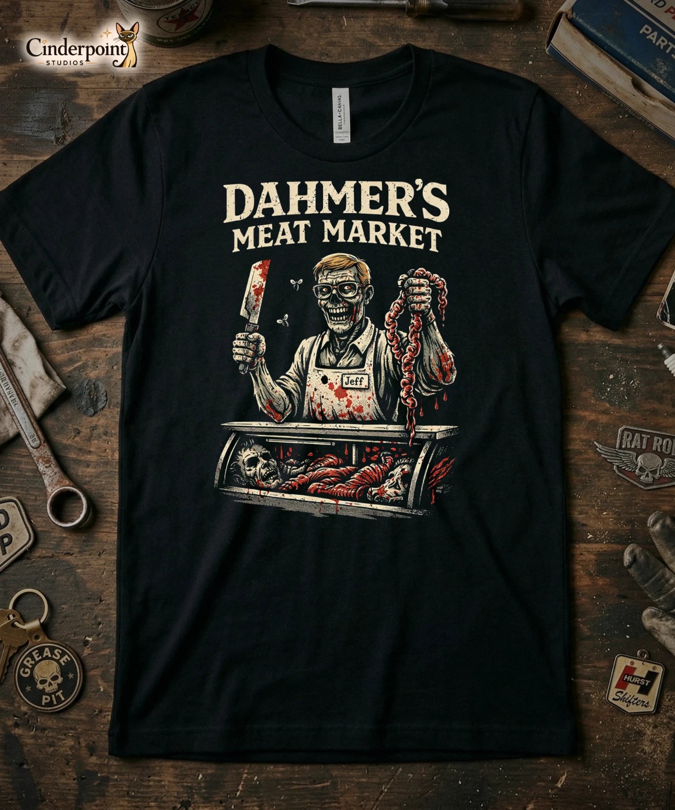 Dahmer's Meat Market T-Shirt Retro True Crime Horror Graphic Tee Creepy XS-5XL