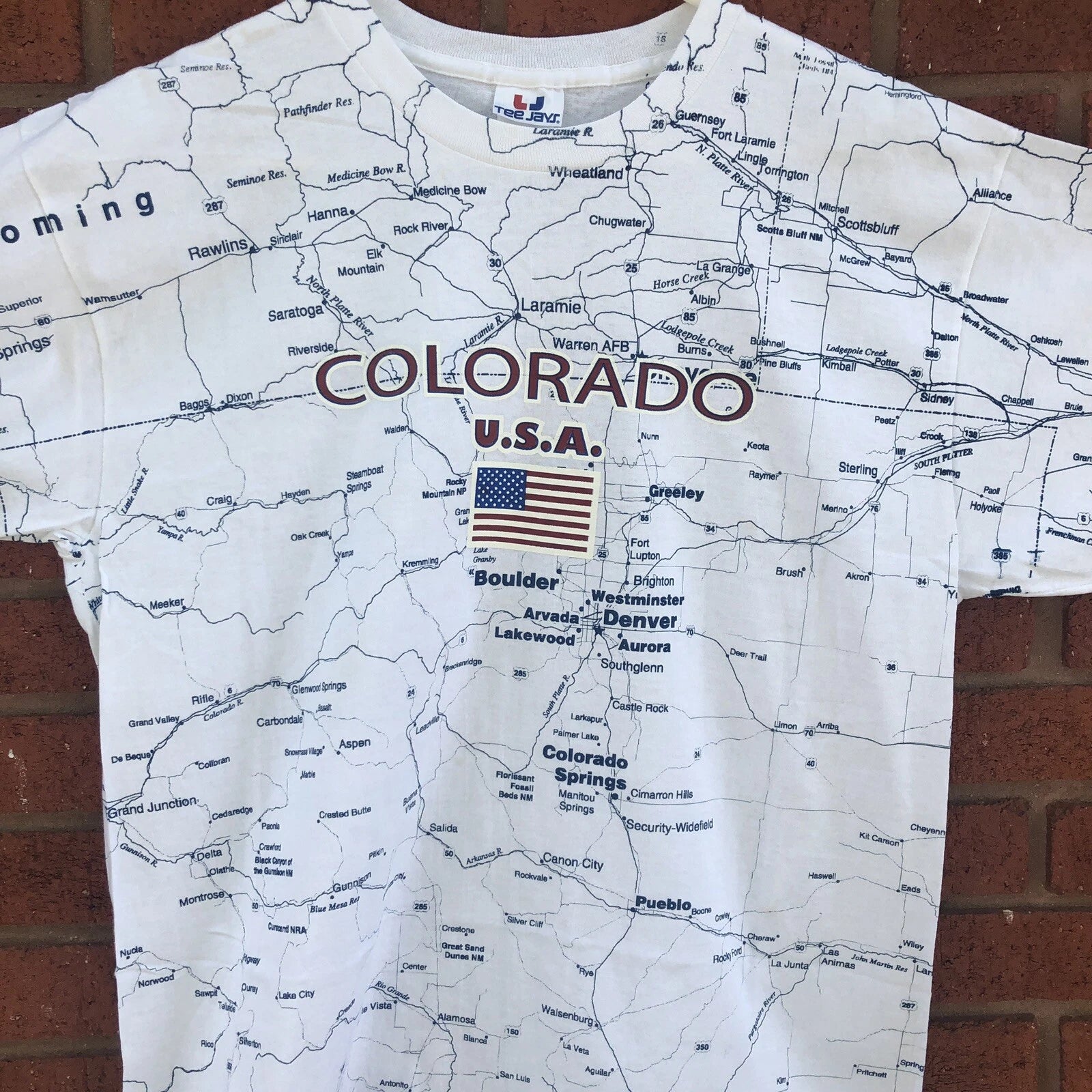 Vintage 90s Colorado State Map Print All Over T Shirt Large Denver Spell Out USA