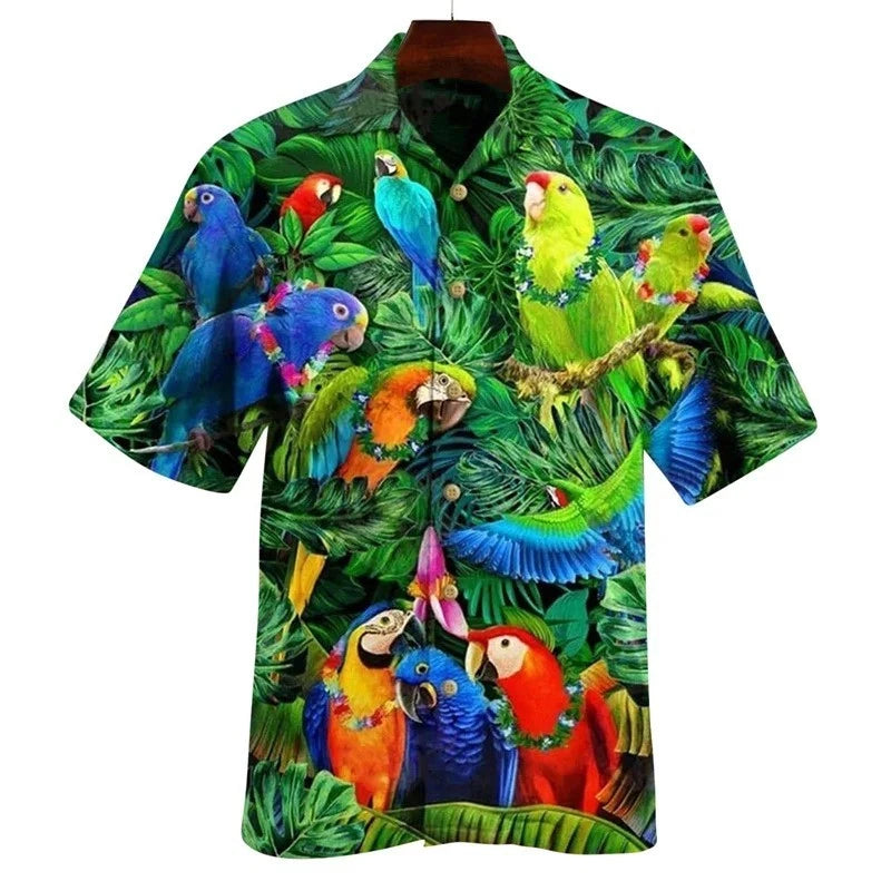 Mens Button Down Parrot Jungle Hawaiian Top Novelty Macaw Tropical Gift Shirt