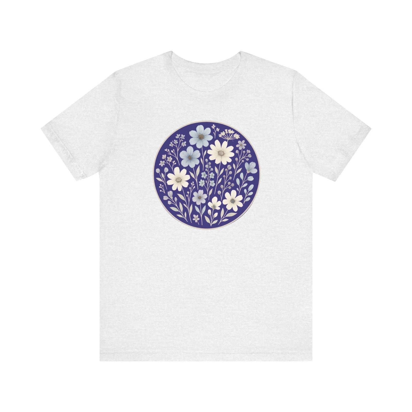 Boho Cottagecore Wildflower T-Shirt, Blue Cream Floral Nature Tee, Gift for Her