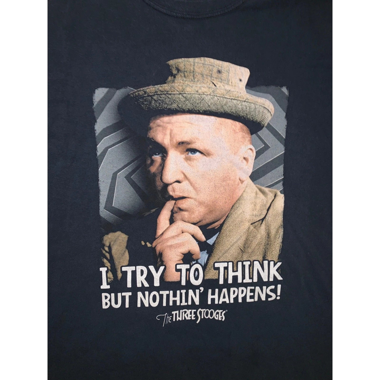 Vintage Three Stooges Curly Howard T Shirt I Try To Think Black Y2K XL