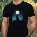 Mens Cat In The Moonlight Motif Cotton T-Shirt Size XS to 5XL