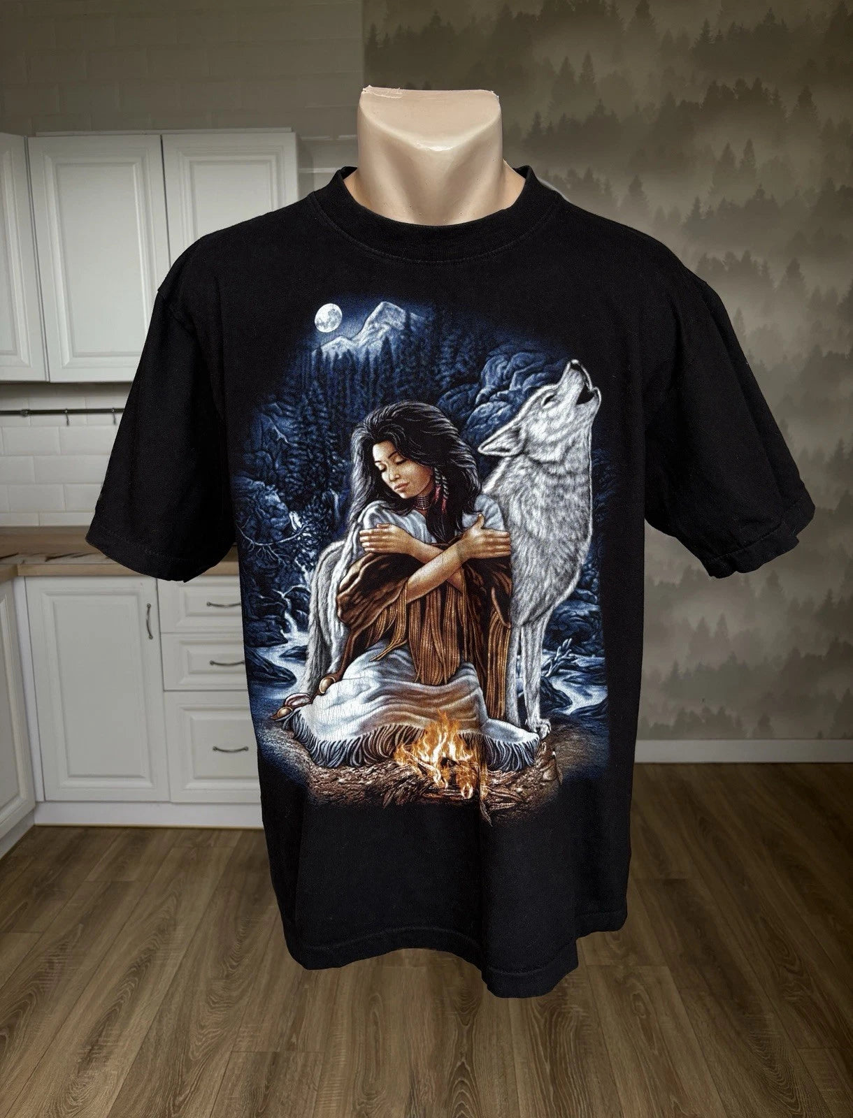 Rock Eagle Vintage Style  Graphic Tee Howling Wolf Moon Grunge Goth Y2K Size L