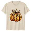 Leopard Print Pumpkin Womens T-Shirt Boho Fall Thanksgiving Gift For Her