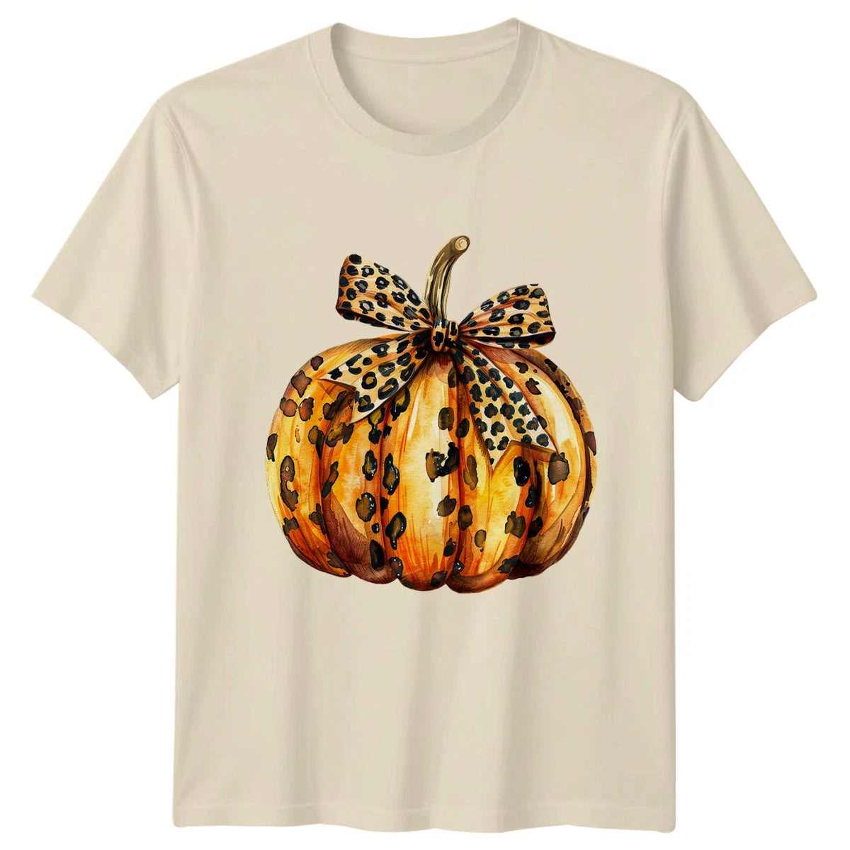 Leopard Print Pumpkin Womens T-Shirt Boho Fall Thanksgiving Gift For Her