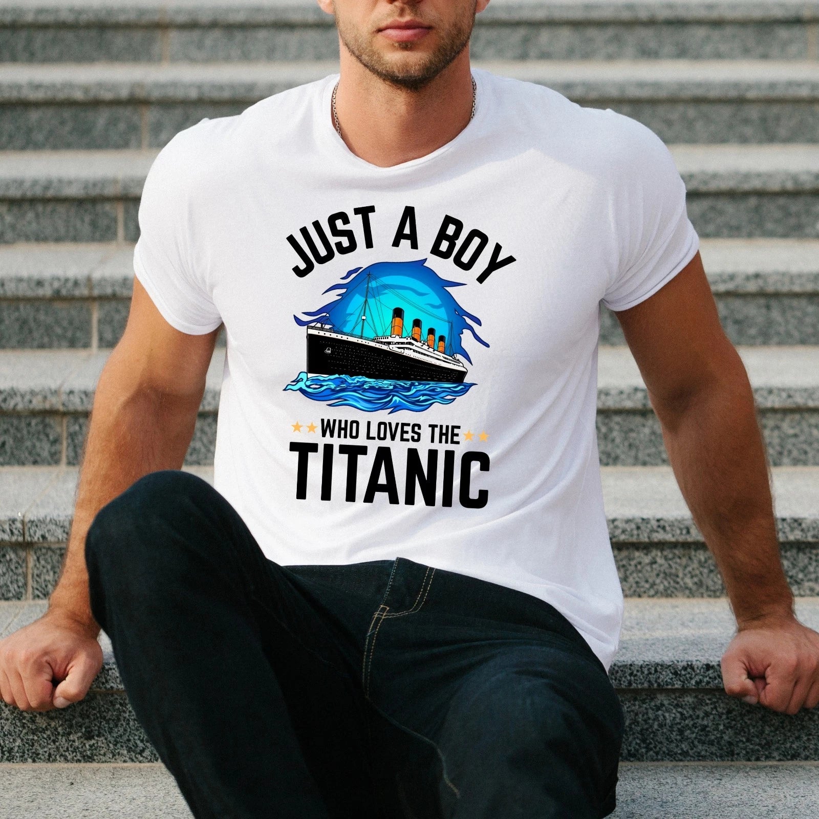Just A Boy Who Loves RMS Titanic Ship History Fan Graphic T Shirt