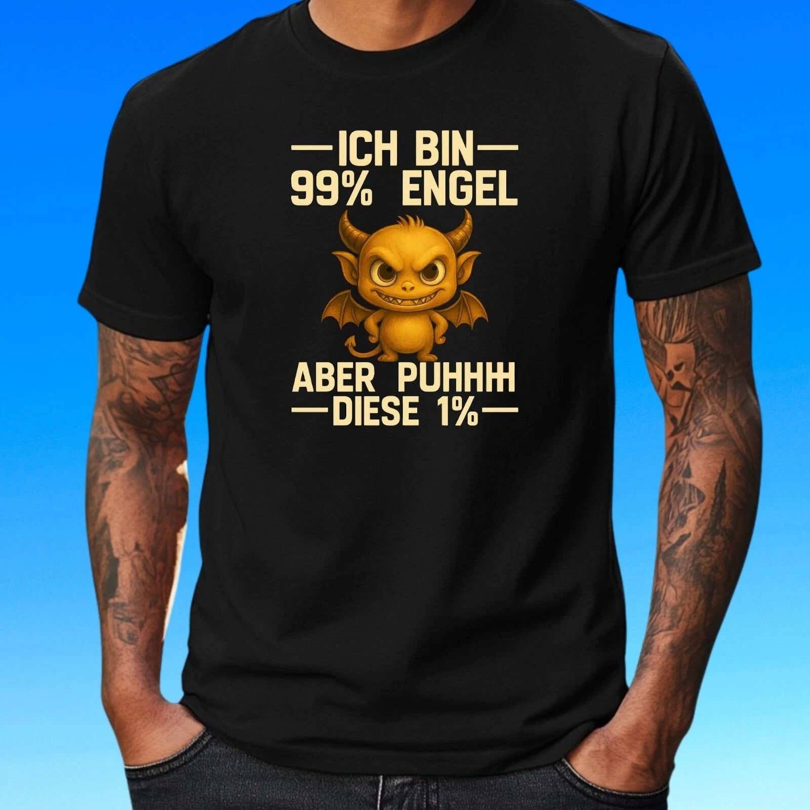 Mens T-Shirt I Am 99% Angel But This 1% Motif Cotton Size XS to 5XL