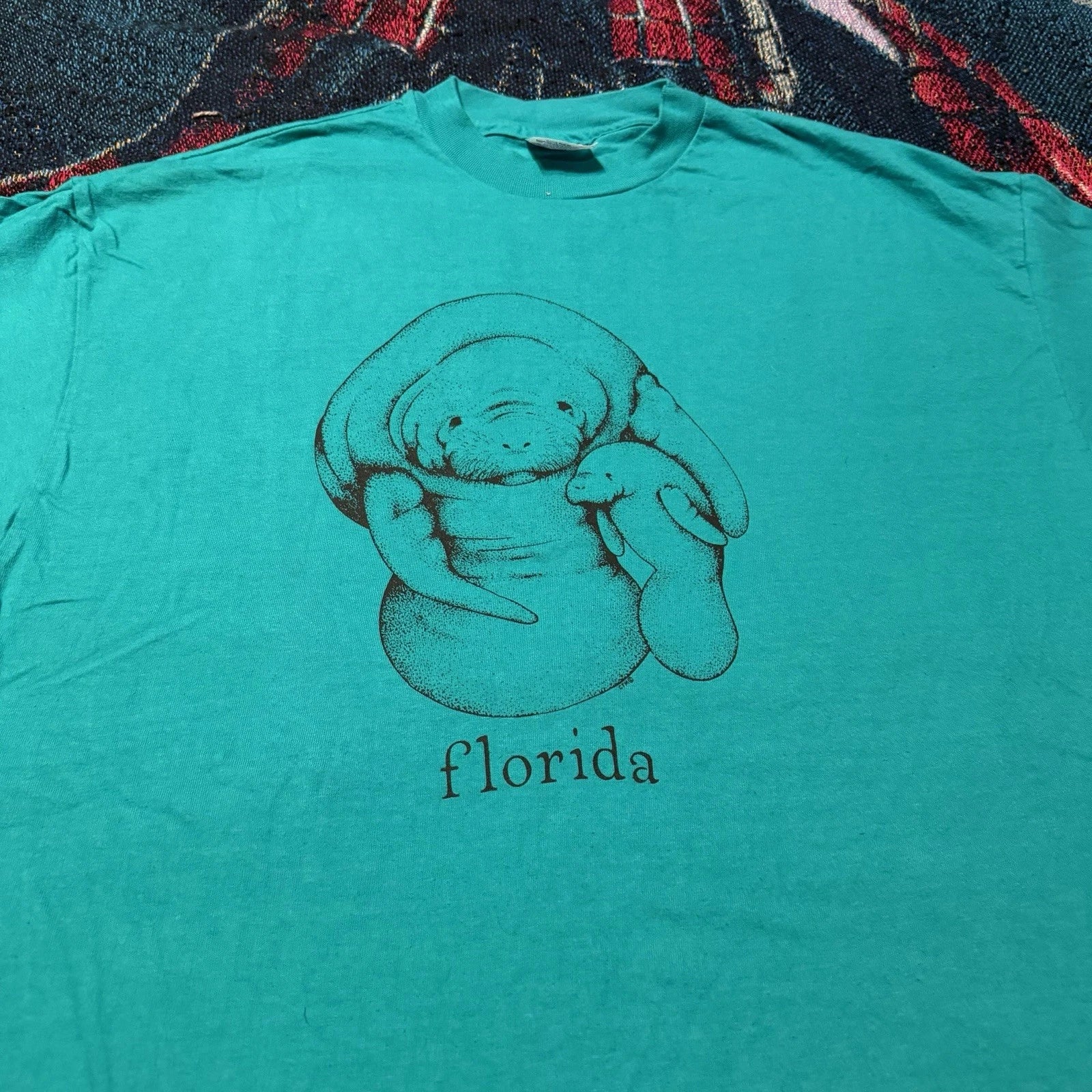 Vintage 90s Manatee Florida Baby Turquoise Shirt Blue Men's XL Nature Ocean Cute