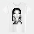 Rihanna Black and White Portrait Graphic T-Shirt,Music Fan Streetwear Cotton Tee