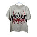 PacSun Havoc Graphic T-Shirt Mens Crop Small Cream Skull Raw Hem Distressed