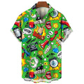 Mens Button Down Shirts Graffiti Printed Hawaiian Colour Tops Novelty Gift Shark