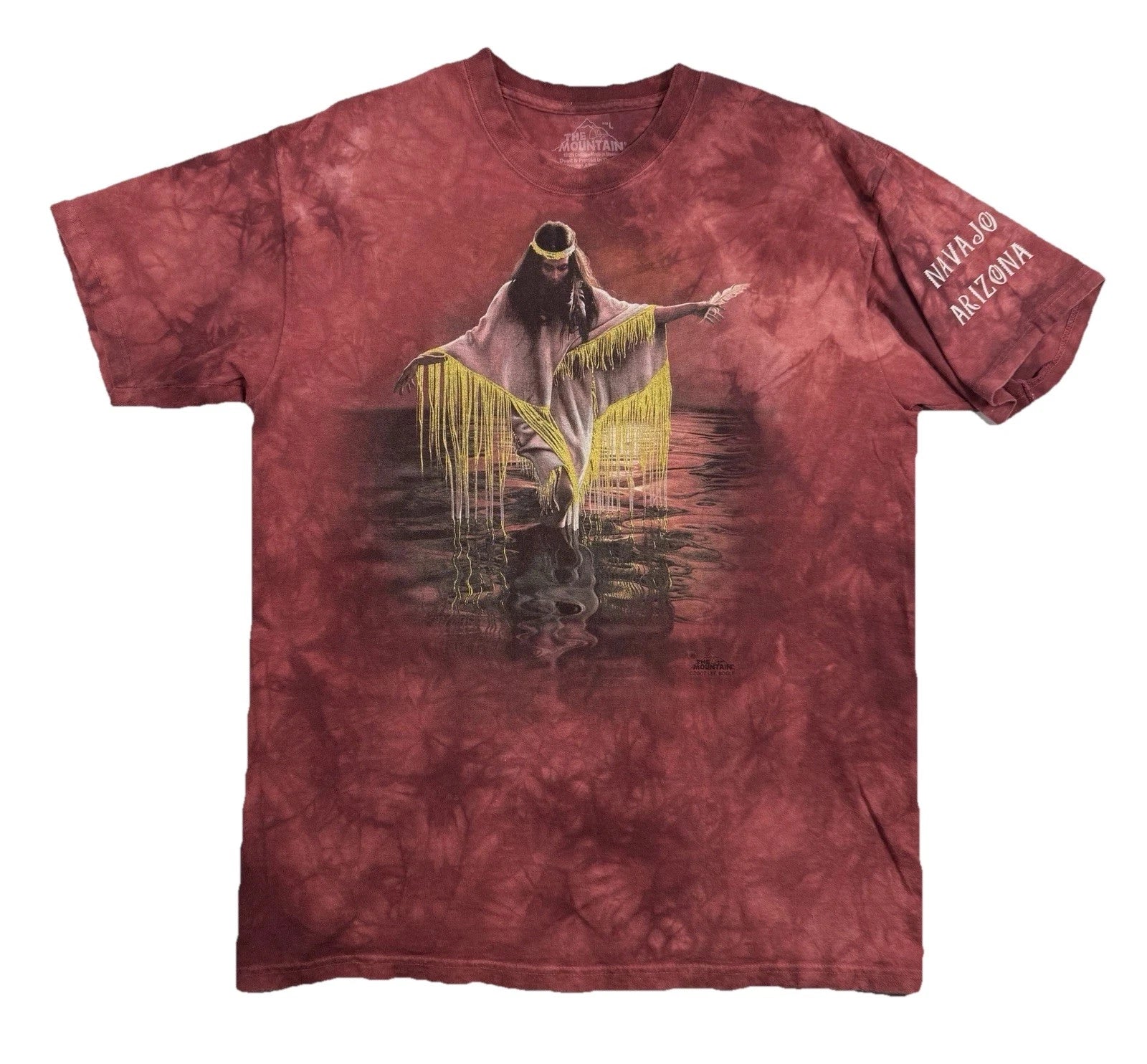 The Mountain T Shirt Mens L Tie Dye Navajo Native American Y2K Red Lee Bogle Art