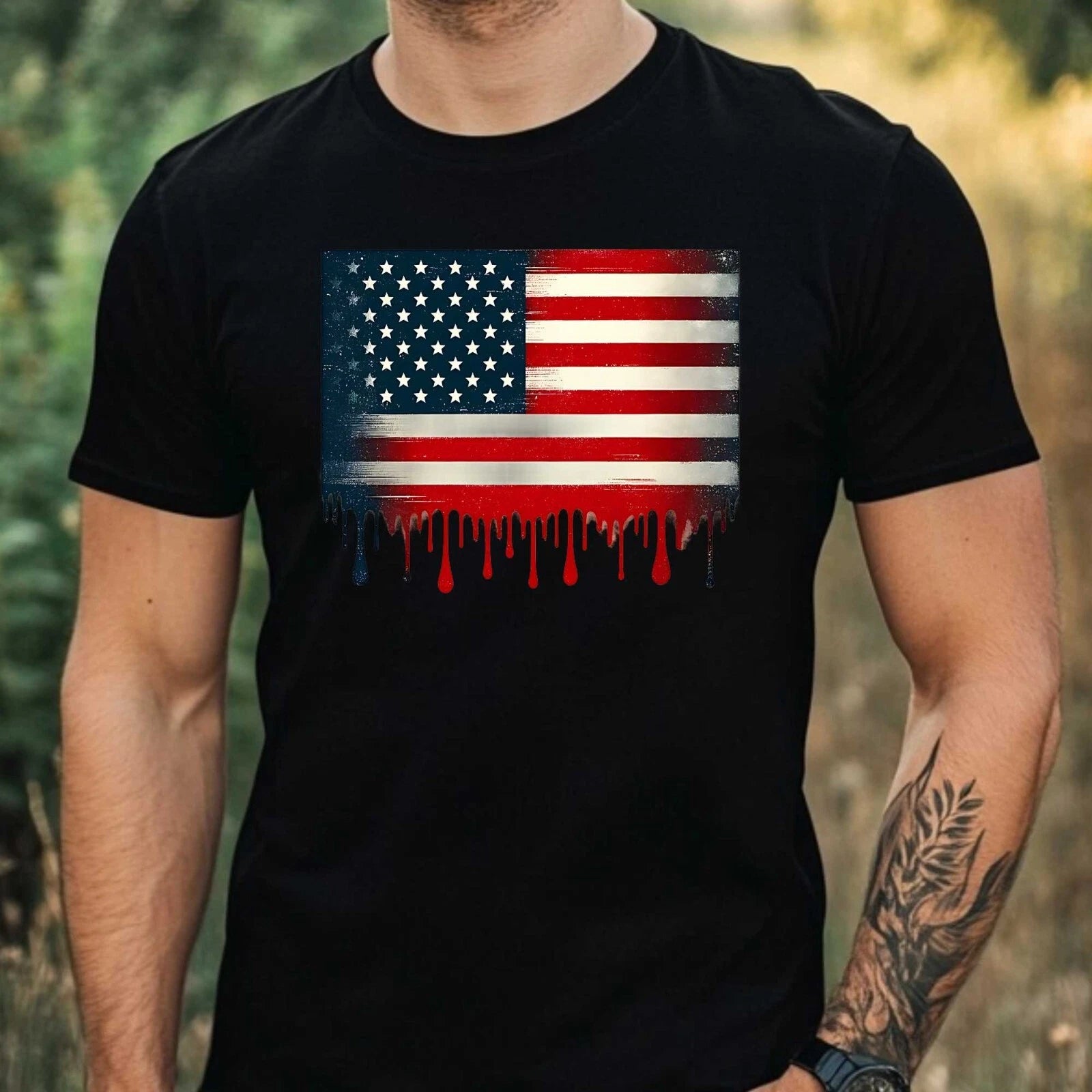 Men's American Flag Motif Cotton T-Shirt Size XS to 5XL