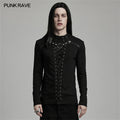 PUNK RAVE Black Cyberpunk Gothic Punk Mesh Splicing Long Sleeve T-Shirt Men Top