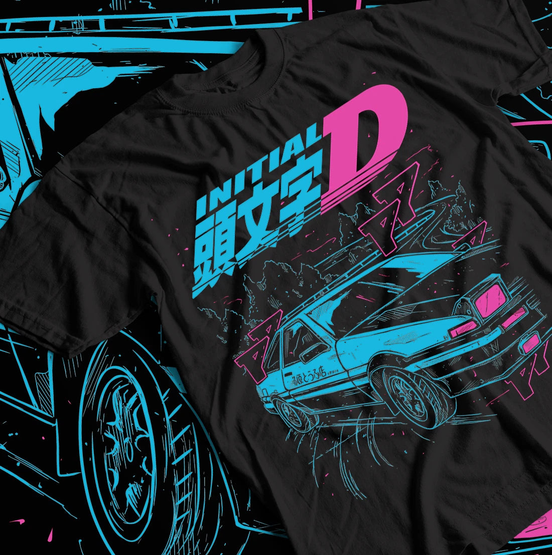 Initial D Itsuki Fujiwara T-Shirt Anime Manga Movie Unisex Black Shirt All Size